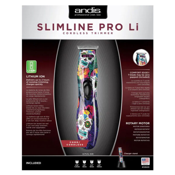 Andis Slimline Pro Li T-Blade Trimmer Sugar Skull Design